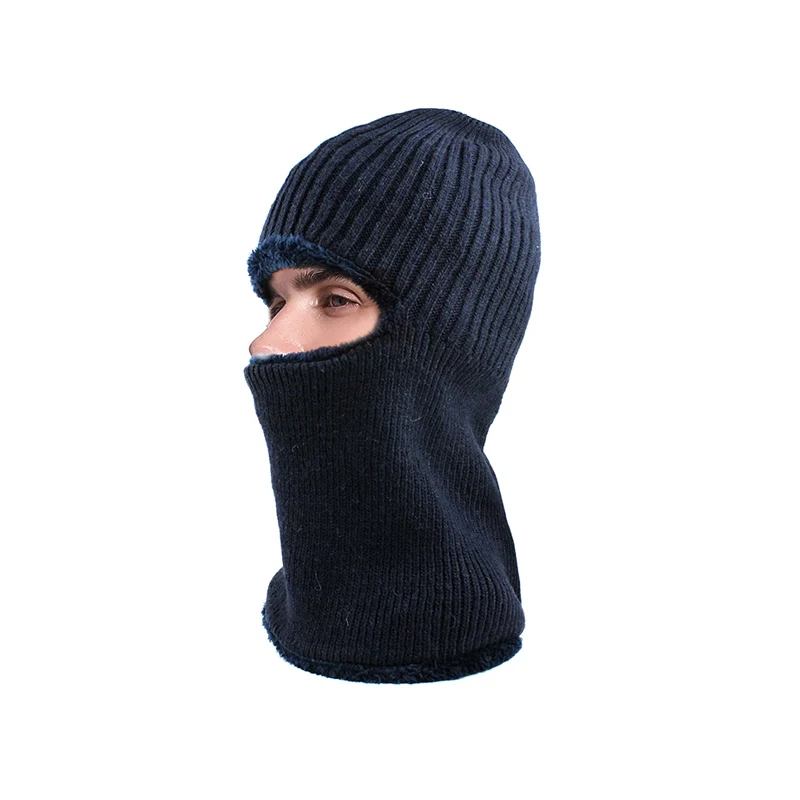 [FLB] зимняя шапка Skullies Beanies, шапка зимние шапки для мужчин и женщин, шерстяной шарф, шапка, Балаклава, маска, шапка, вязаная HatF18043 - Цвет: Navy