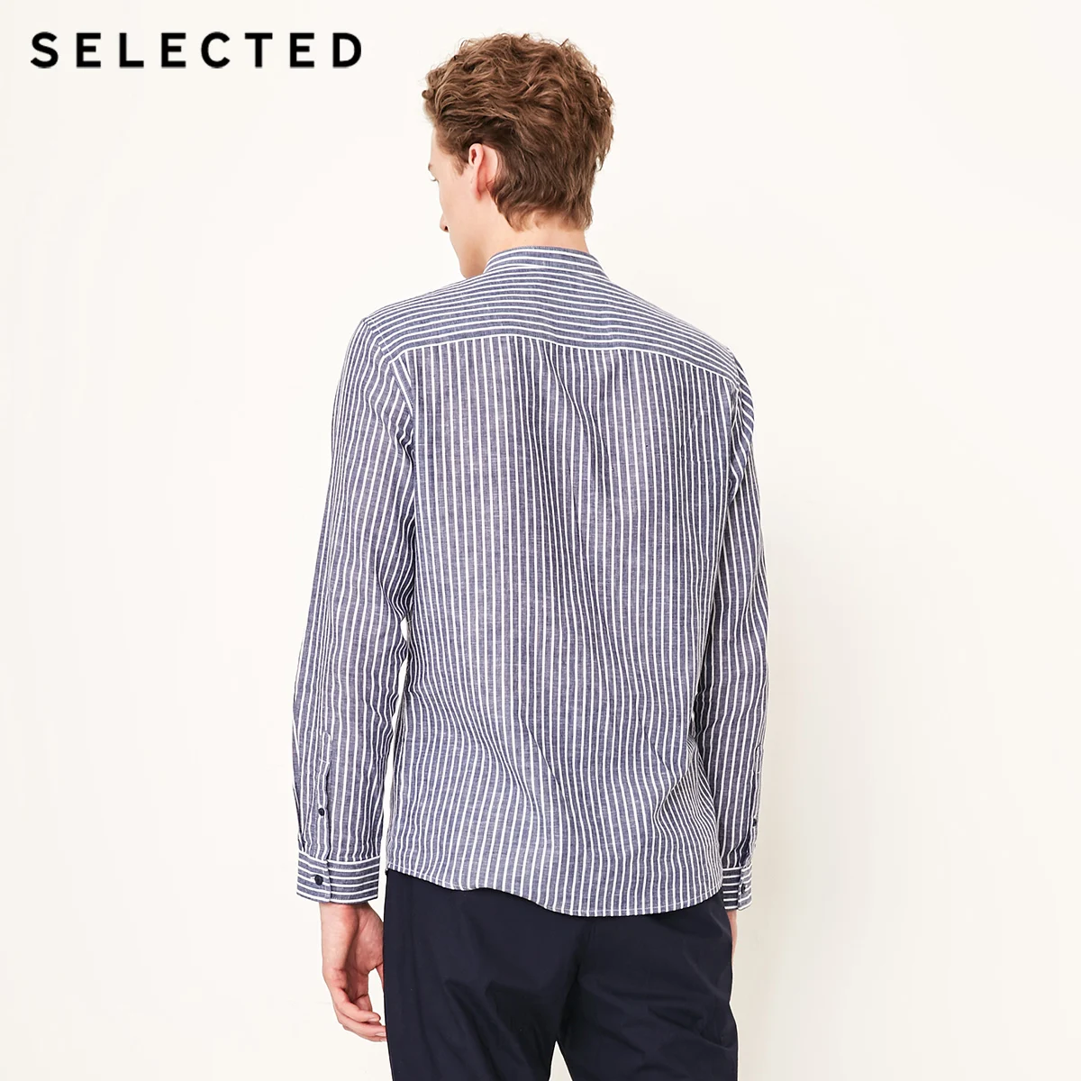 Отборная Мужская рубашка из хлопка и льна в полоску с воротником для отдыха