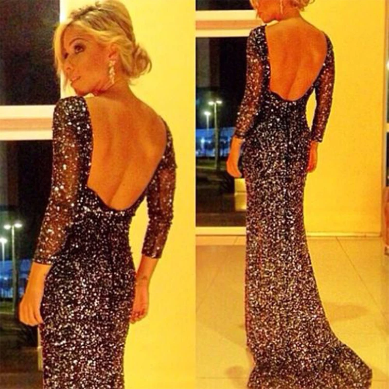 MUXU vestido de festa сексуальное длинное платье черное блестящее с открытой спиной