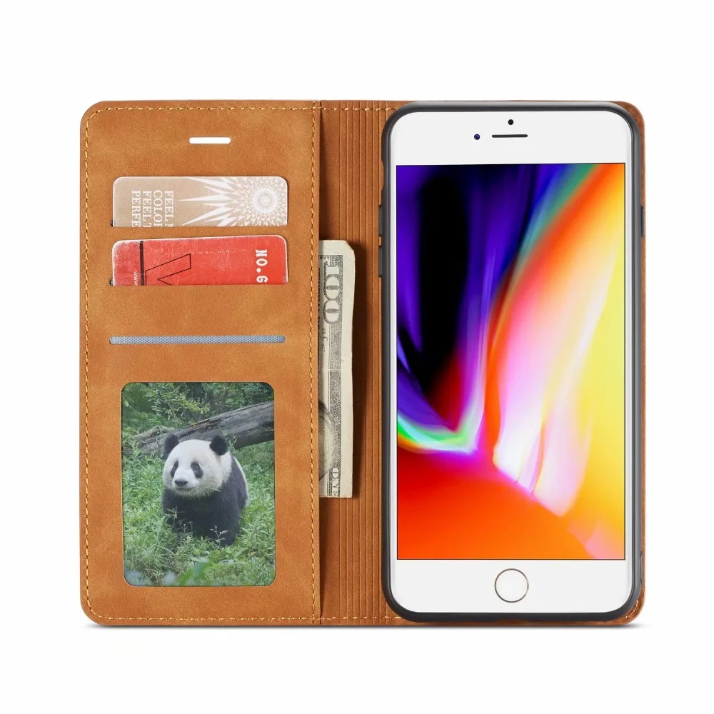 Роскошный кожаный магнитный флип чехол для IPhone 7 8plus 6 6plus кошелек держатель карт