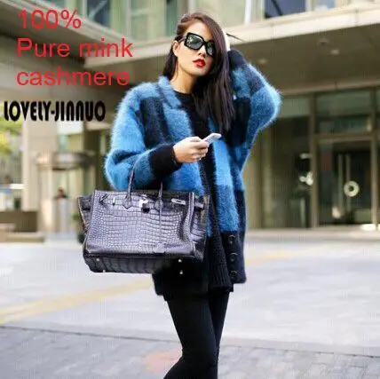 Low genuine mink cashmere sweater women cardigan knitted jacket coat Customized EMS free shipping S89 |