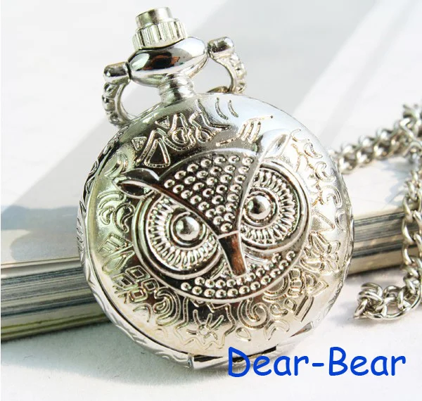 (3002 S) модные серебряные стимпанк часы в виде совы ожерелье карманные цепочка
