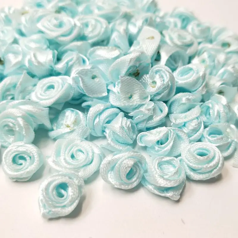 lighter blue HL 60 шт. 15 мм ленты розы цветы DIY Аппликации Свадебные украшения ремесла поставки много цветов - Цвет: lighter blue