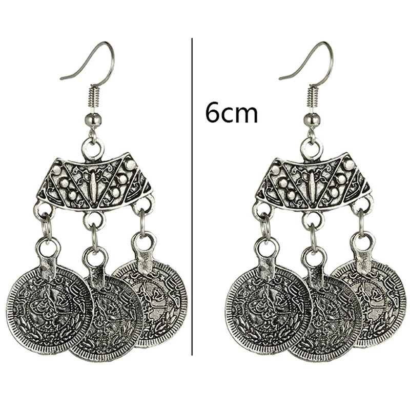 Серьги подвески в виде монеты богемные этнические серьги гвоздики стиле хиппи