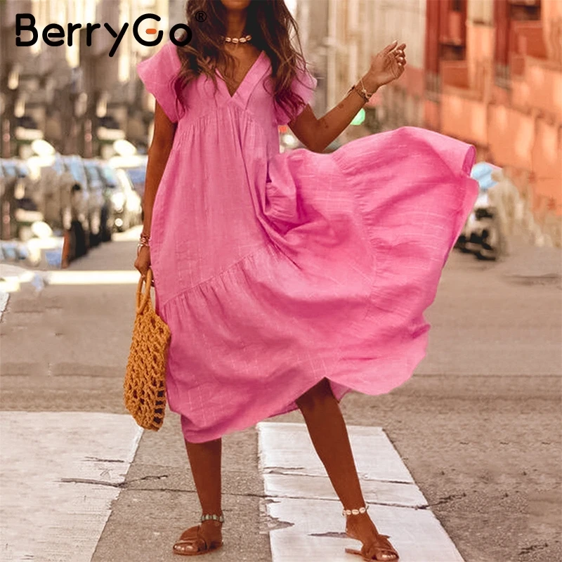 BerryGo 5XL повседневное льняное свободное пляжное Длинное Платье женское летнее