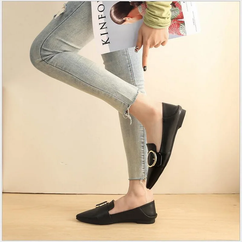 Женские мокасины из микрофибры туфли-лодочки на плоской подошве с острым носком