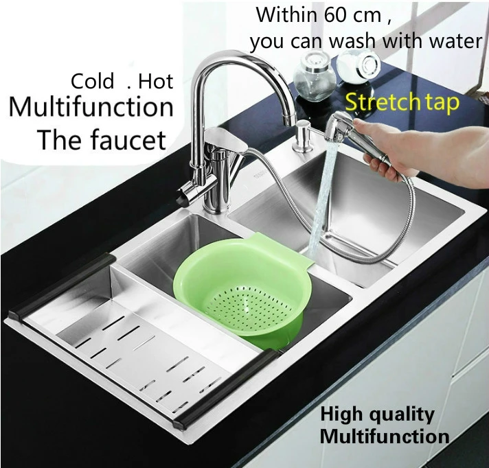 Бесплатная доставка стандартная Роскошная кухонная ручная раковина с двойным