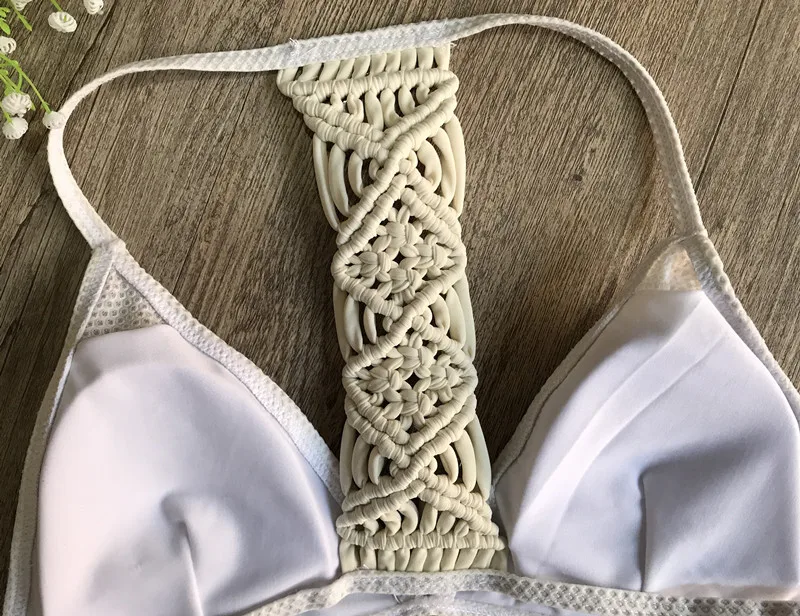 Женское бикини вязаный крючком кружевной Бралетт бюстгальтер Пляжное халтер