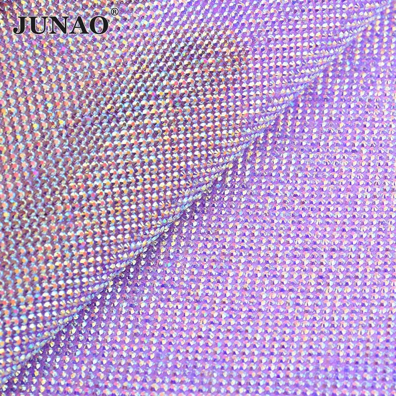 Light Purple AB JUNAO SS6 исправление красочные AB Стразы отделка Кристалл Ткань Лист Алмазная сетка Стразы Лента смола аппликация для DIY украшения - Цвет: Light Purple AB