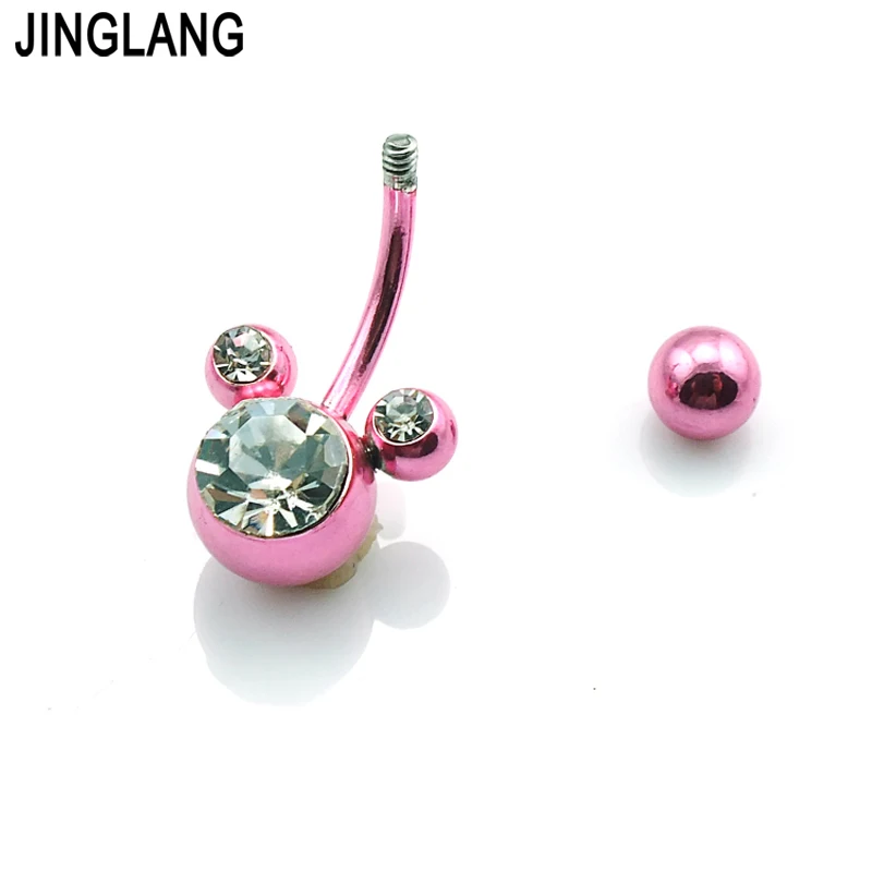 Кольцо для живота из хирургической стали JINGLANG розовое кольцо с двойным шариком