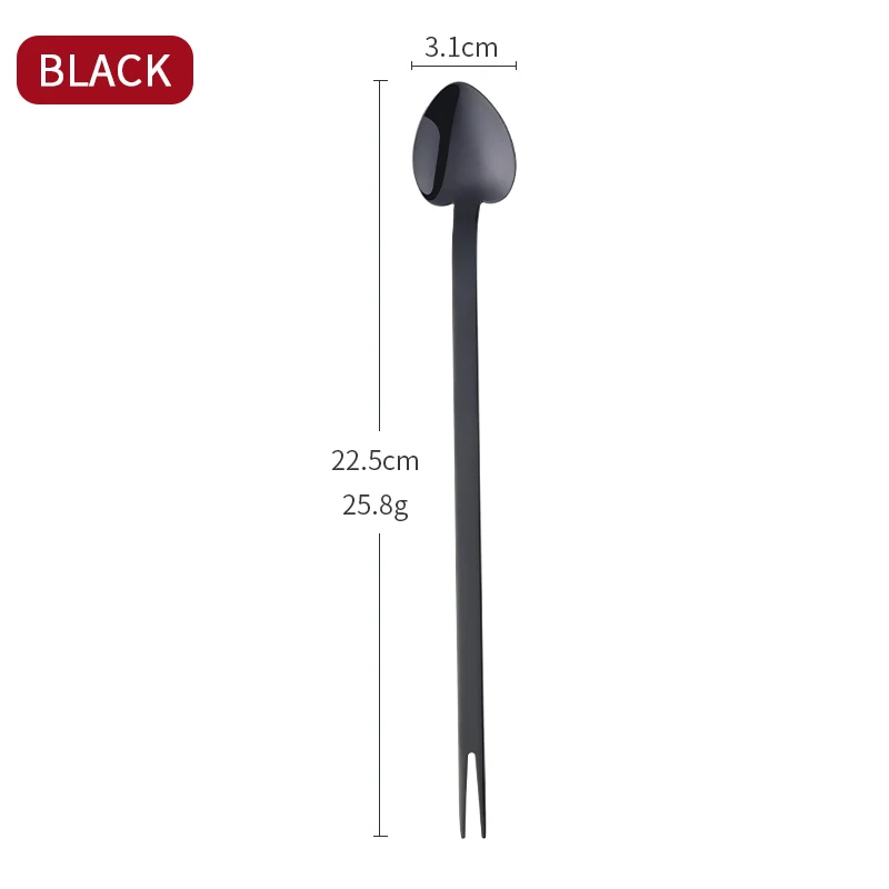 Black-1 Pcs 1 шт. Нержавеющая сталь длинная ручка в форме сердца ложка 2 в 1 ложка Вилка бар напиток Коктейльная ложка для смешивания колер - Цвет: Black-1 Pcs