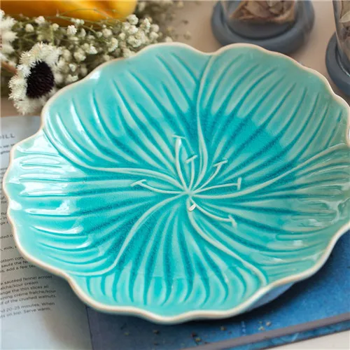 blue 10 inch plate Вишневые тарелки, керамический столовый набор, блюдо для торта, кондитерский поднос для фруктов, керамическая посуда, стейк, обеденная тарелка, украшение - Цвет: blue 10 inch plate