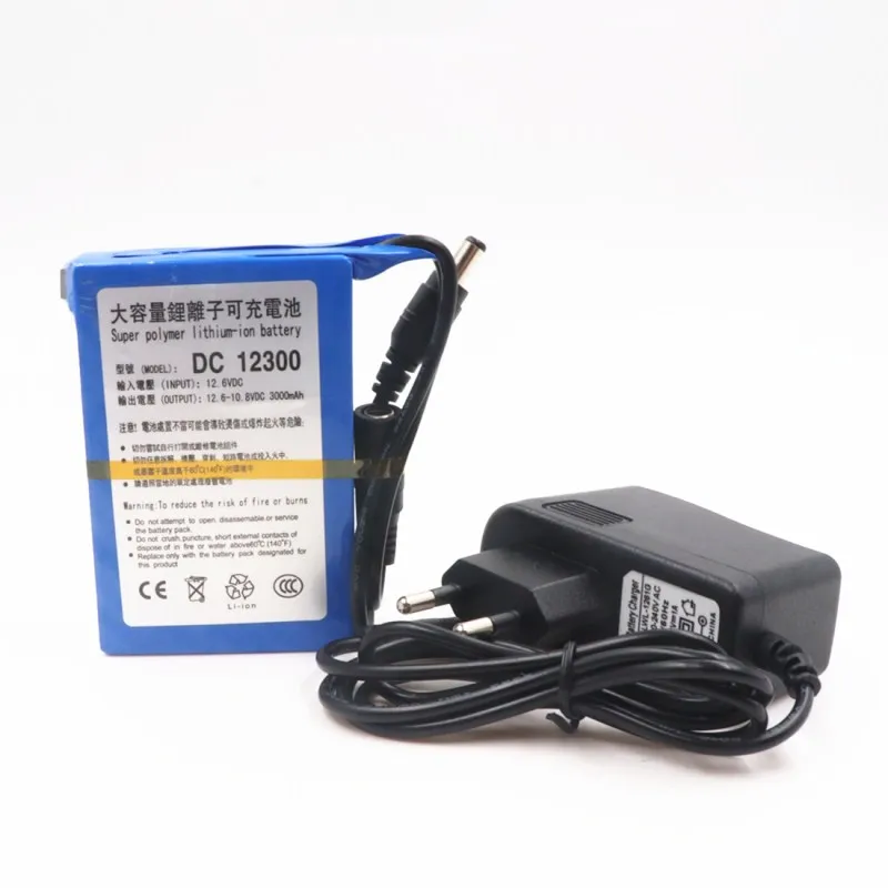 Высококачественный DC 12V 3000mAh литий-ионный Супер перезаряжаемый аккумулятор с вилкой для камеры видеонаблюдения батареи