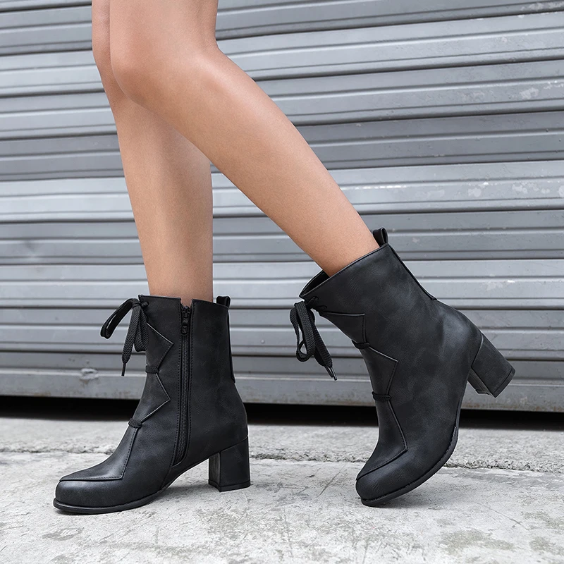 Женские ботильоны на платформе и толстом каблуке с круглым носком|Женские