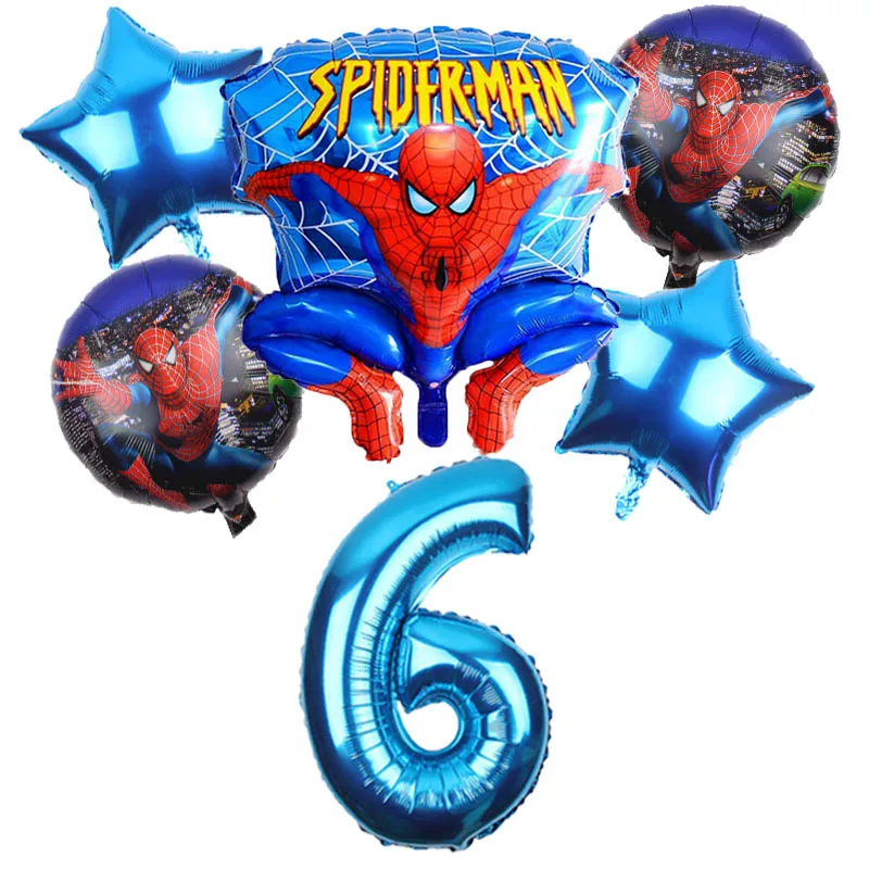 blue 6 6pcs/lot Spiderman Foil Helium Balloons 30" Red Number Party Inflatable Ball Birthday Party Decoration Kids Toys Star Globos - Цвет: blue 6