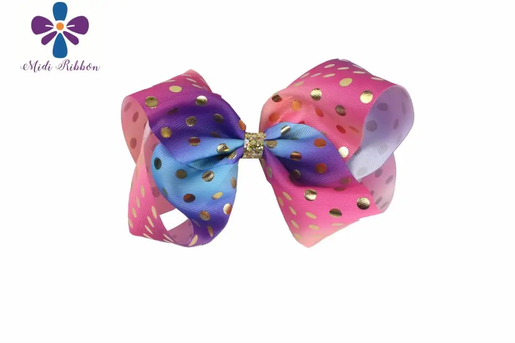 

3"75mm Gold Foil Dots Rainbow Gradient Color Printed Grosgrain Ribbon Solid Color DIY Bowknots Gift Packing Stuffs 50yards/roll