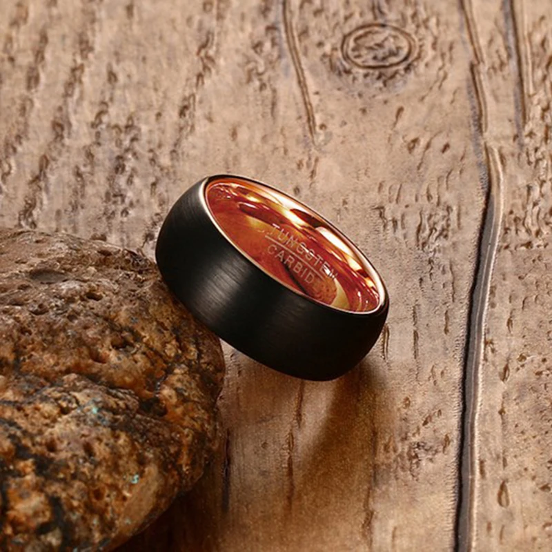 Черное мужское вольфрамовое кольцо 8 мм внутренние кольца розового золота