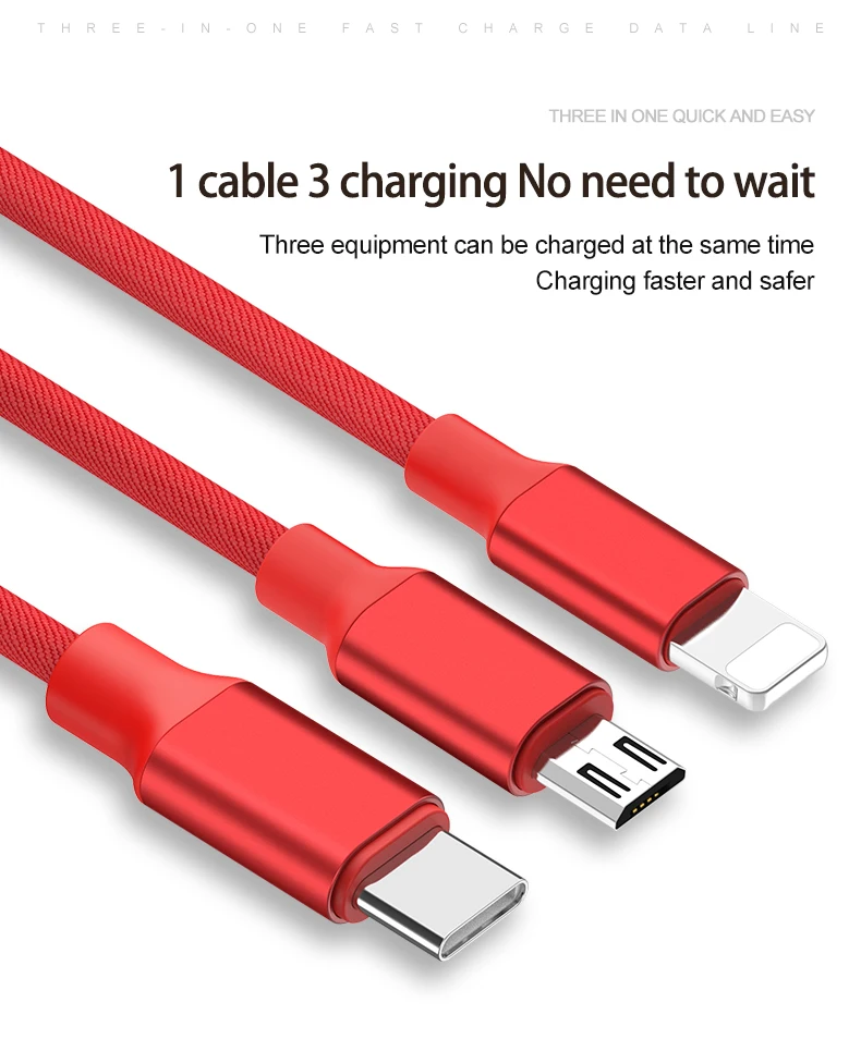 GUSGU 3 в 1 USB кабель для iPhone 5 SE 6 7 8 X type C кабель для быстрой зарядки для Xiaomi huawei MacBook Micro дата кабель для Android