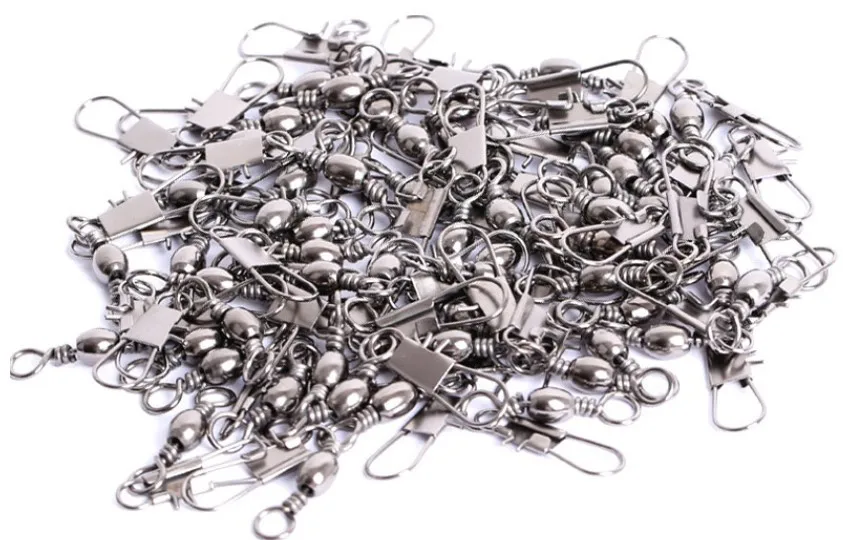 

7# Lot 200pcs Barrel Rolling Swivel with interlock Snap Connector solid rings Fishing Tackle Fishing Accossories Fishing Ship