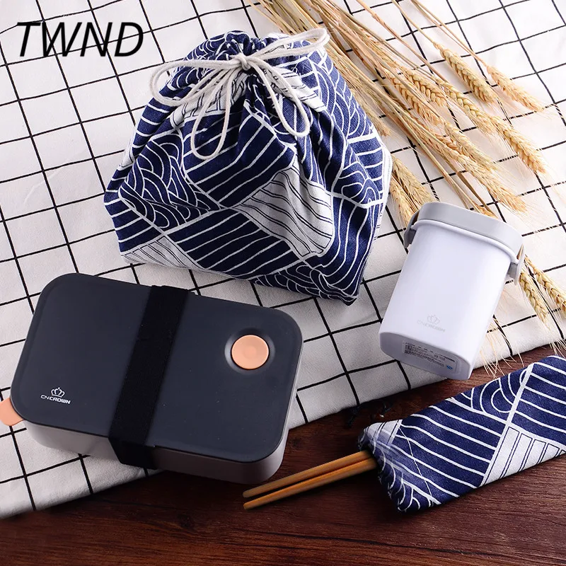 1L в японском стиле bento box Пластиковые контейнер для ланча портативный microwaveble