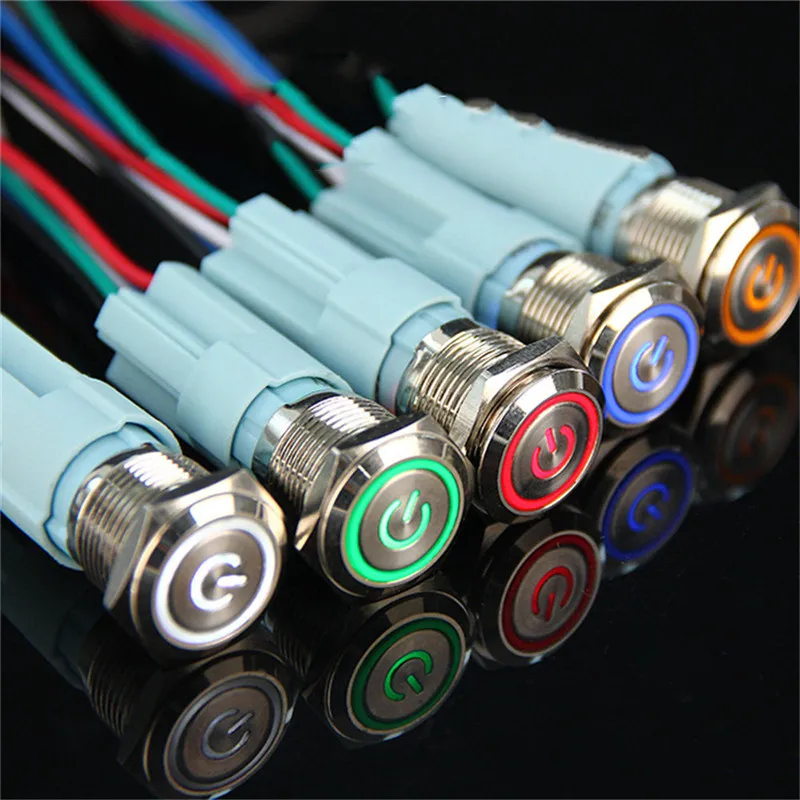 

5V 12V 220V Waterproof Metal Push Button Switch With LED light Red Yellow Blue Green White Self-locking high quality