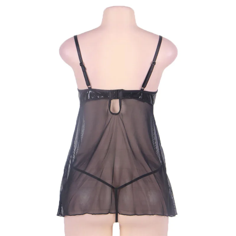 Женская прозрачная ночная рубашка с сеткой Черная кружевная в стиле пэчворк на