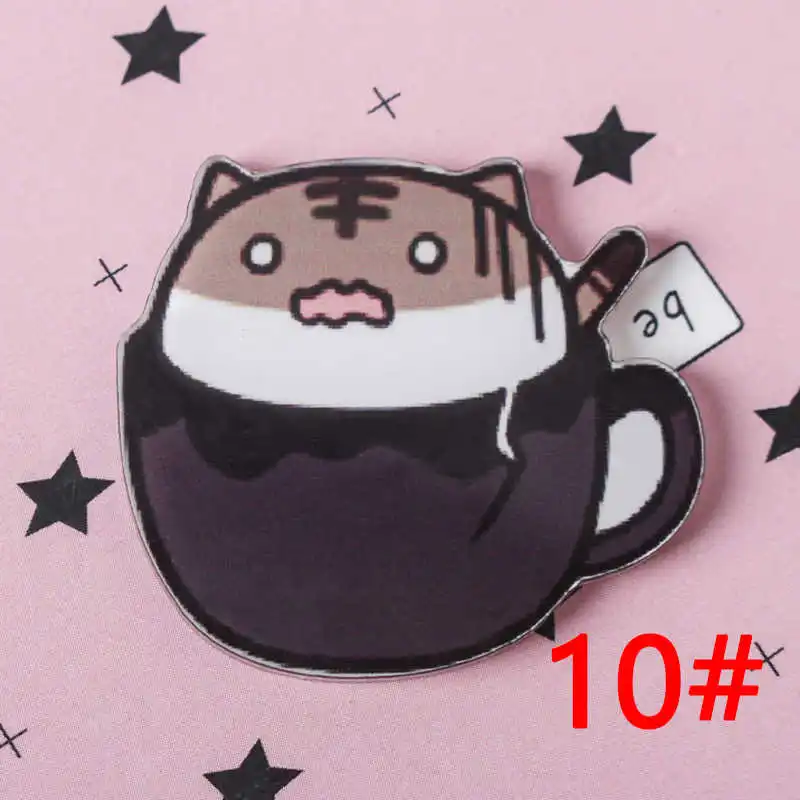 10 1 шт. микс чашка в виде Кошки мультфильм микс собака для одежды акриловые значки Kawaii значки на рюкзак булавка брошь значок Z67 - Цвет: 10