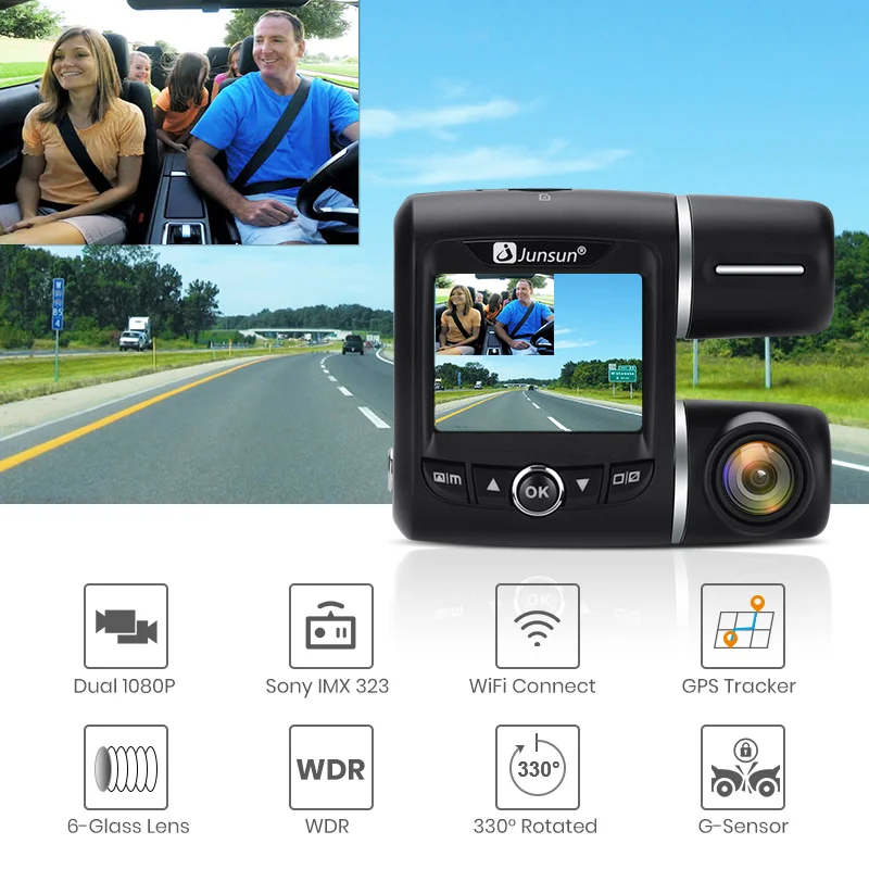 Junsun Wi Fi Car DVR gps трекер двойной Full HD 1080 P спереди и внутри sony Сенсор Запись салона