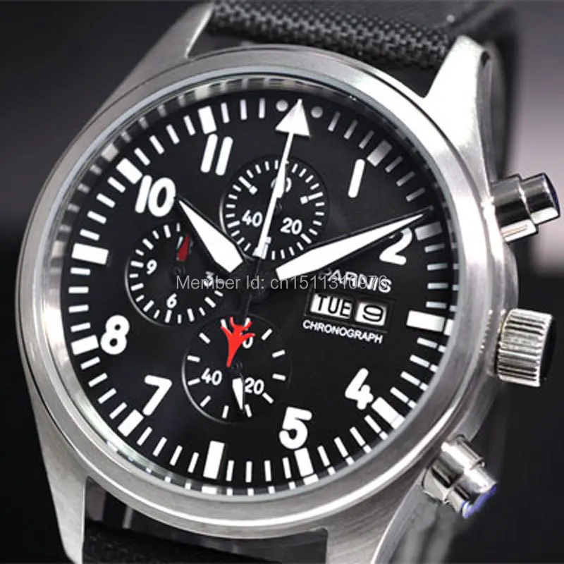 Мужские часы parnis с черным циферблатом винтажный стиль датой на день кварцевые