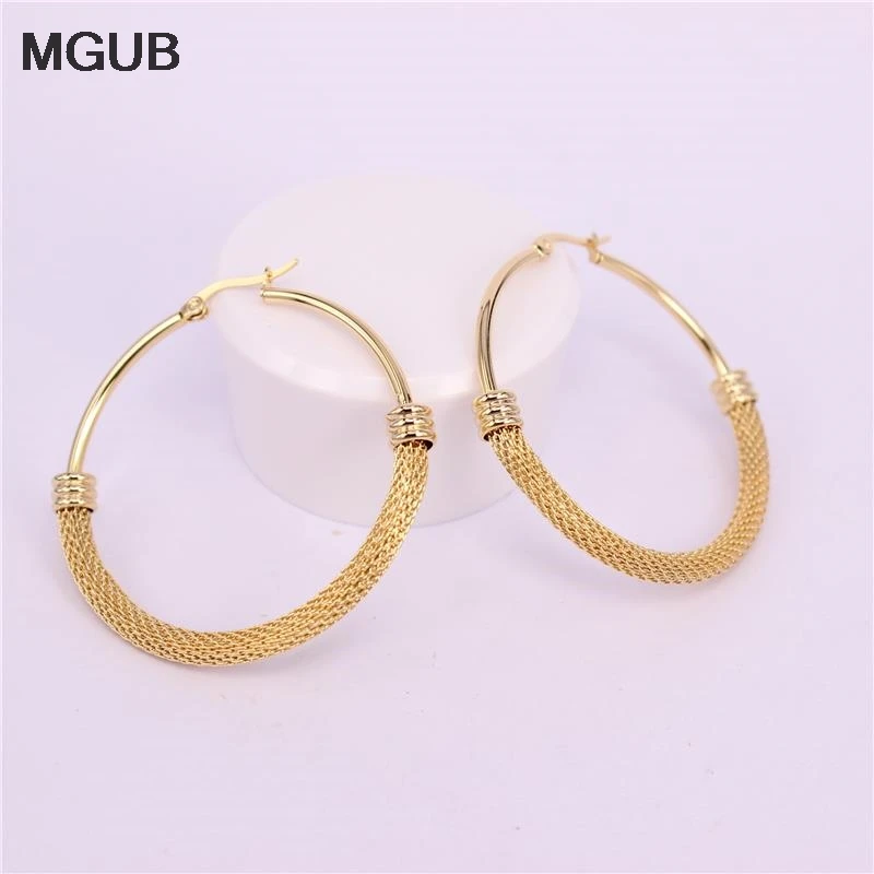 Большие серьги-кольца из нержавеющей стали золотого цвета 28-63 мм стильные модные