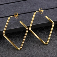 titanium 316l stainless steel stud earrings rhombus shape gold color vacuum plating no fade allergy free