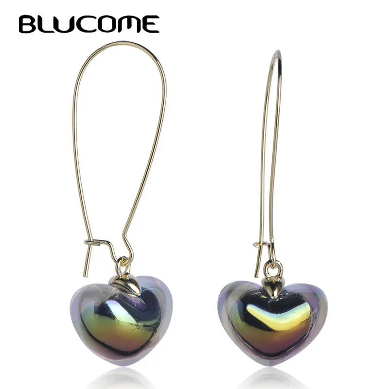 Женские серьги капельки Blucome в форме сердца золотого цвета для свадебного