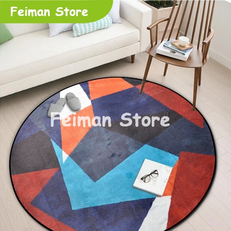 15MM Colorful Geometric Blocks Round Carpet Entrance Doormat Porch Bathroom Living Room Anti-Slip Wear-Resisting Kitchen Rugs | Дом и сад