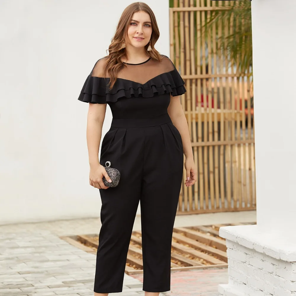 Женские кружевные комбинезоны WHZHM черные с коротким рукавом и сеточкой в стиле