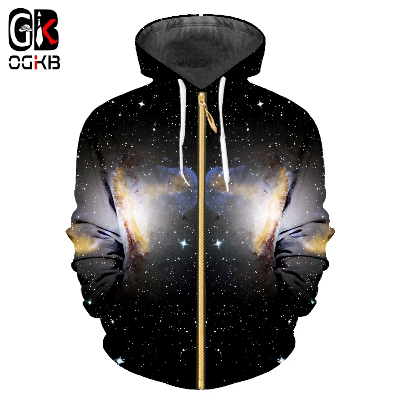 OGKB Space Star 3d толстовки на молнии с принтом Толстовка Черная Новинка Harajuku для