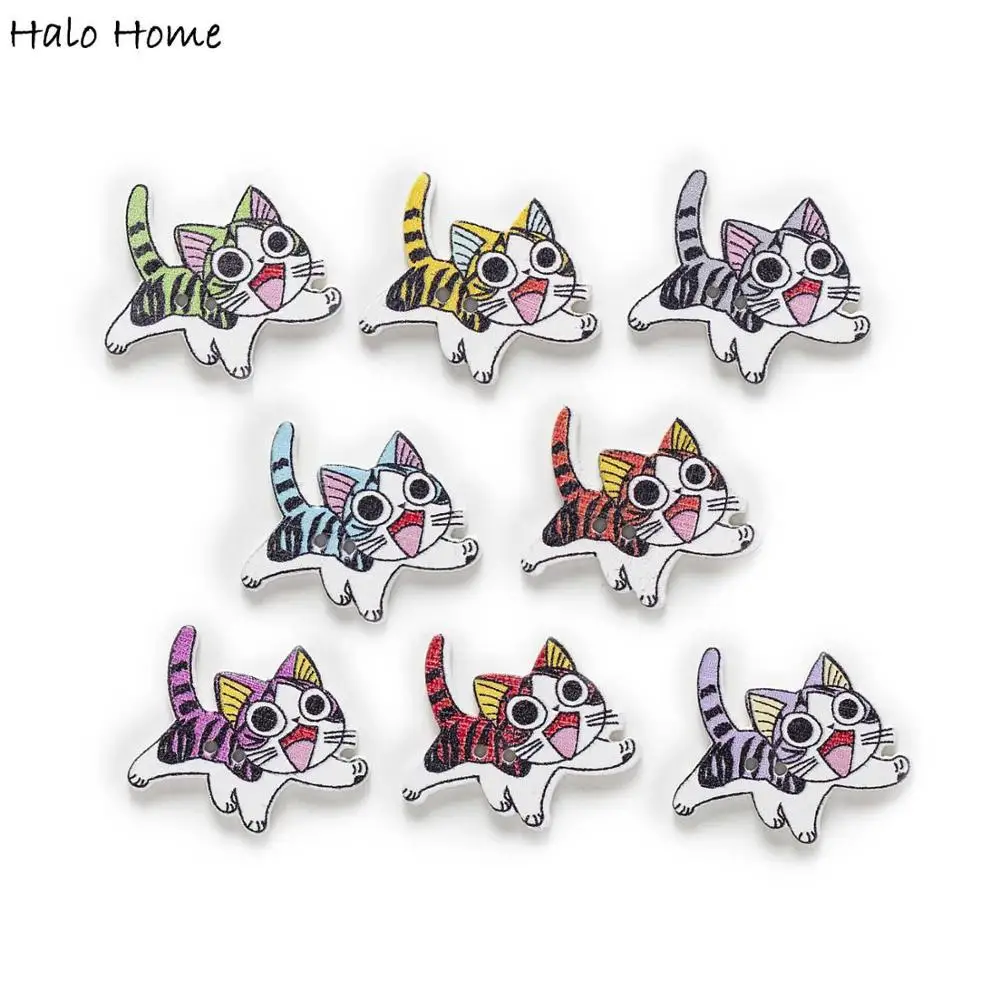 Run Cat 27x22mm 50 шт., серия Expression Cat, 2 отверстия для шитья, деревянные пуговицы, скрапбукинг, домашний декор, ручная работа, Подарочный стиль на выбор - Цвет: Run Cat 27x22mm