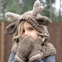 christmas reindeer crochet winter cute antlers scarf hat three setsat scarf gloves girls christma of plus thickened female