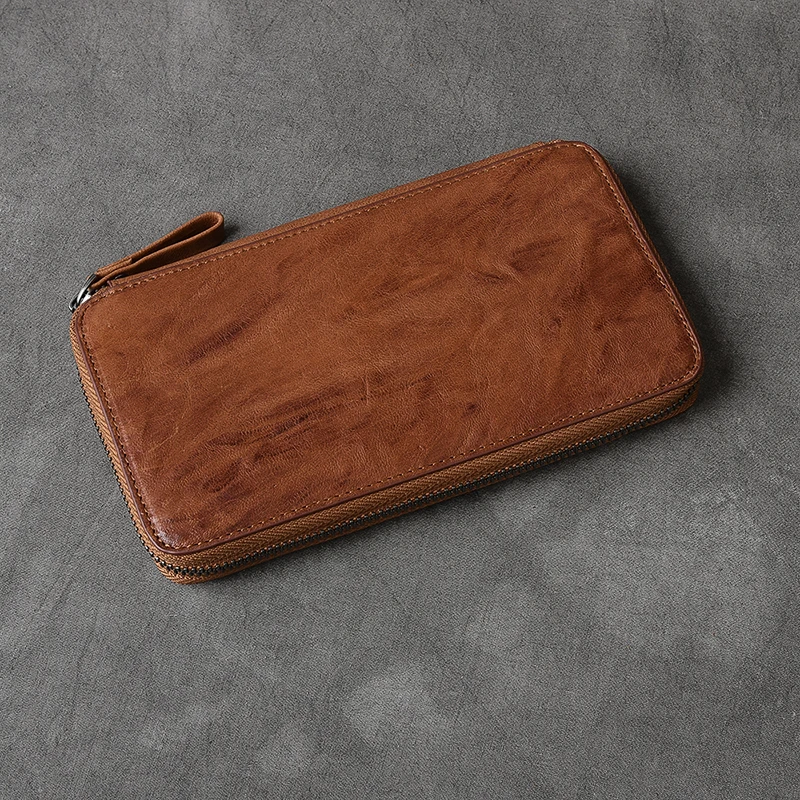 

Luxury Handmade 100% Genuine Cowhide Leather Portomonee Vintage Wallet Male Wallet Men Long Clutch with Coin Purse Pocket