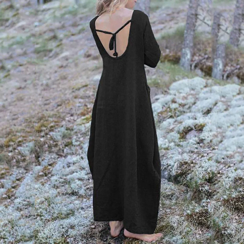 Женское льняное платье в богемном стиле Feitong однотонные свободные длинные летние