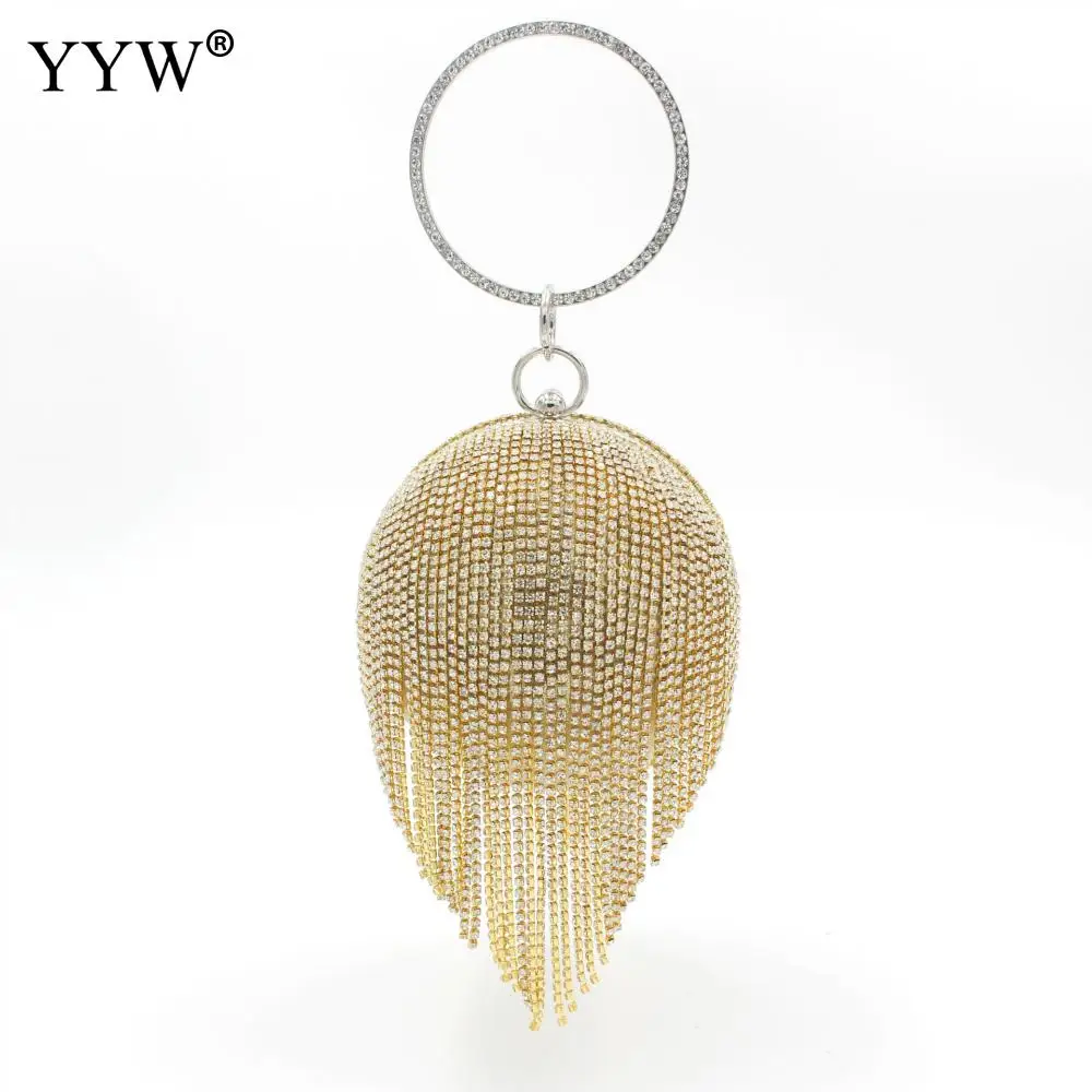 gold Серебряный мячик сумка клатч мини клатч с кисточками бриллианты стразы кольцо Сумочка Клатчи круглый шар вечерние сумки для женщин - Цвет: gold