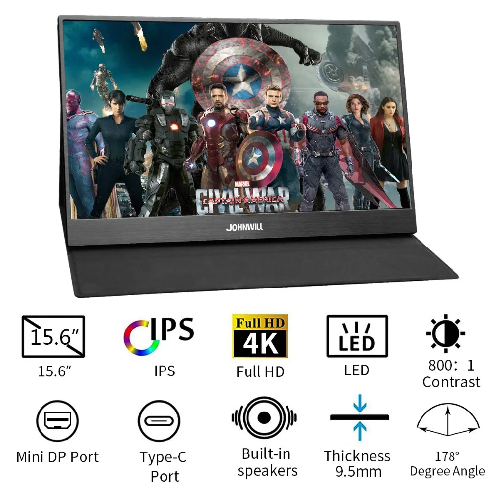 Монитор 4K 15,6 дюймов lcd 3840X2160 ips 2HDMI DP type-C портативный Экран 60FPS Видео игровой монитор для PS4 Pro/xbox One X