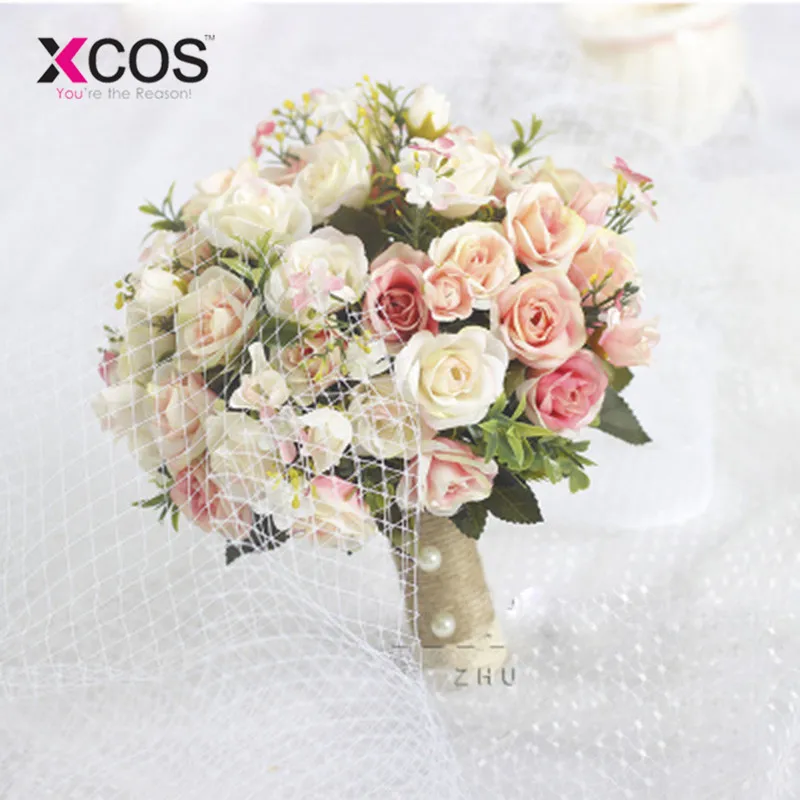 XCOS новый фиолетовый белый свадебный букет ручной работы искусственный цветок