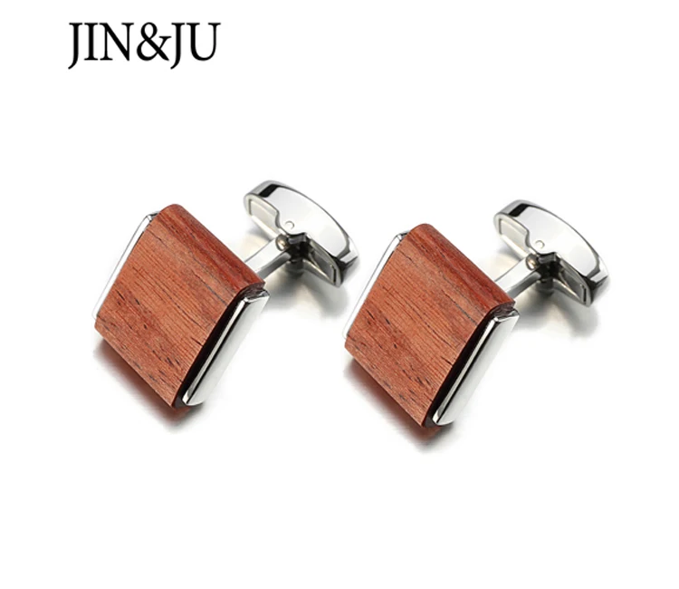 JIN& JU роскошные запонки с деревянными элементами для Для мужчин s рубашка с квадратным высокое качество красные модные запонки свадебный подарок ювелирный бренд для Для мужчин