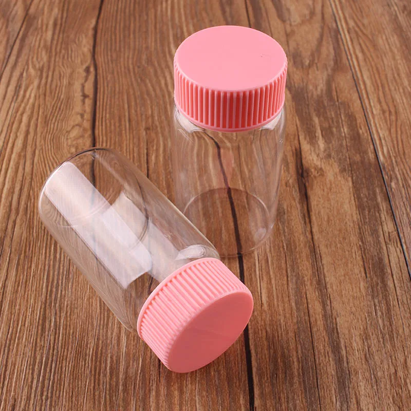 

24pcs Dia 37mm 20ml/50ml/65ml/90ml Transparent Glass Spice Wishing Bottles Jars with Pink Plastic Lid Wedding Favor Bottle Craft