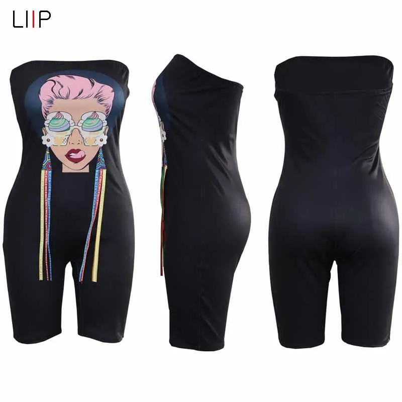 Женский комбинезон с открытыми плечами LIIP Облегающий цветочным принтом 3458 лето