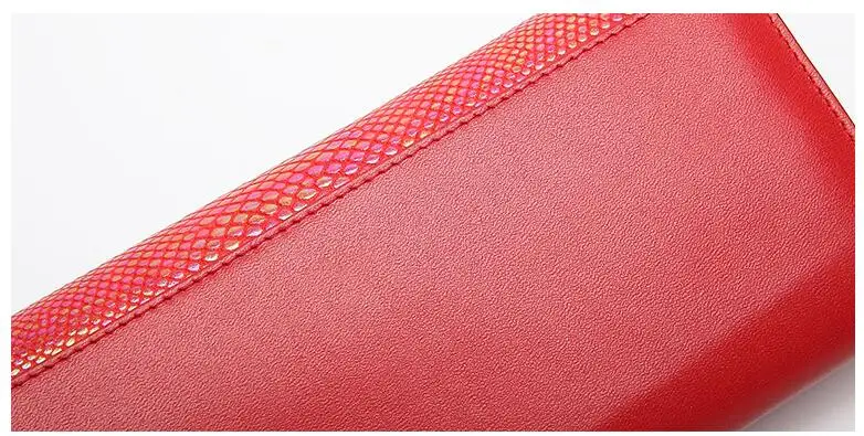 

2019 Snake genuine leather women long purse 3 folder solid clutch
