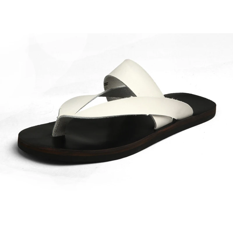 Мужские сандалии из натуральной кожи пляжные шлепанцы дышащие повседневные