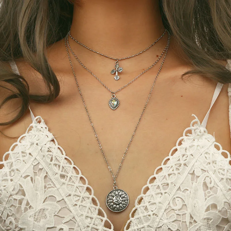 Богемные этнические полые тотемные цветы крест кулон ожерелья для женщин