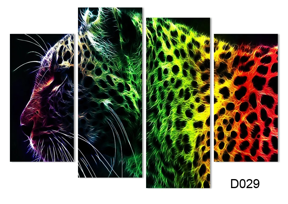 4pieces Free shipping Printed oil painting home decoration wall art chinese Leopard good quality no frame | Дом и сад