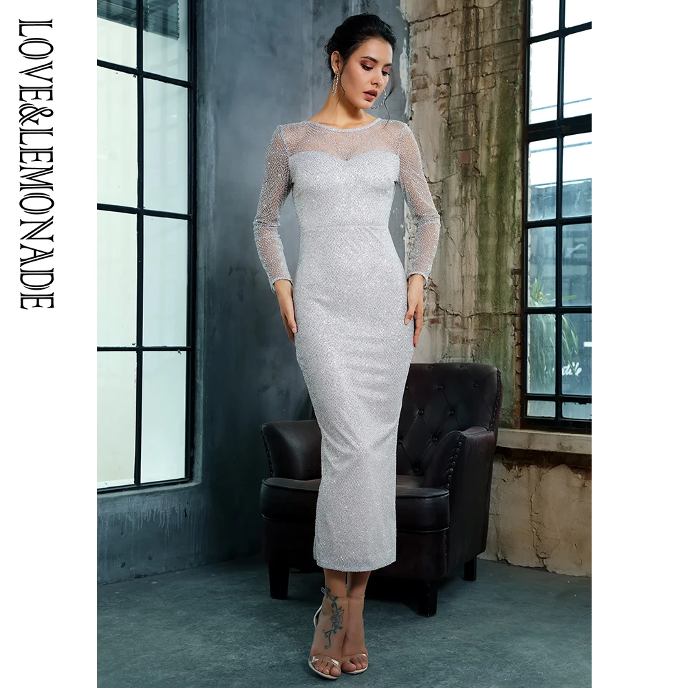 Платье до середины икры LOVE &amp LEMONADE темно-синее приклеенное платье с 0-образным